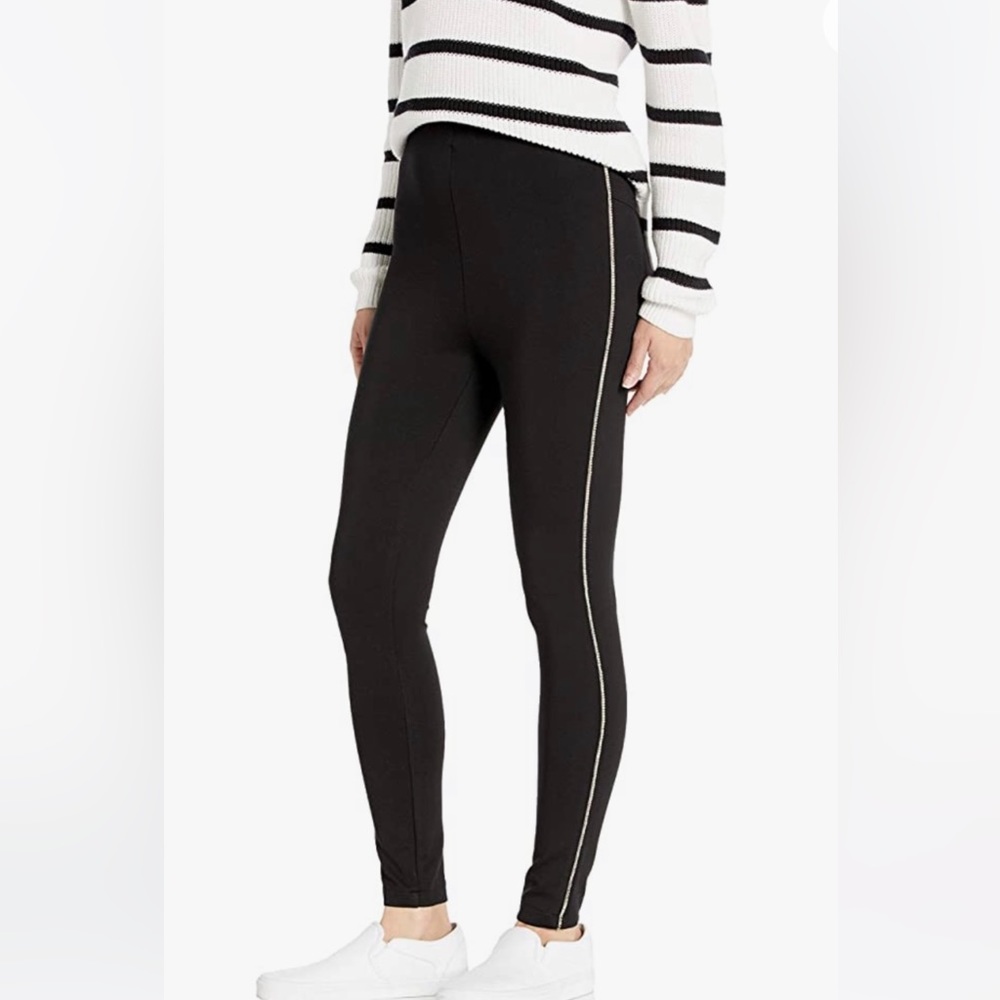 Rhinestone trim pull on black legging pant